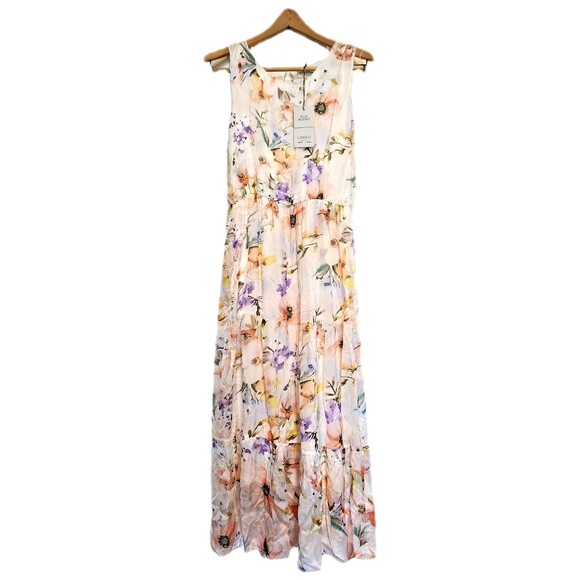 LARA G by Lara Guidotti Garden Floral Airy Silk Blend Maxi Dress Large Fairy New - Picture 1 of 12
